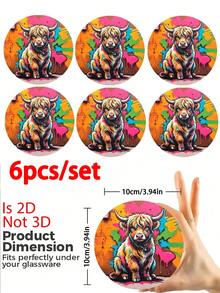 6/1pc Round Wooden Highland Cow Graffiti Print Coaster, Heat-Resistant Coffee Cup Insulation Pad, Colorful Street Art Animal Desktop Decor, Home Kitchen Supplies, Birthday Holiday Party Favor, Gift For Cow Lovers Boyfriend/Girlfriend - Multicolor - View 12