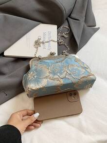 2026 New Chain Tassel Evening Bag Women's Fashion Celebrity Clutch Handbag Shoulder Crossbody Bag Solid Color Snap Closure Chain Handbag [Random Color Position] - Dusty Blue - View 2