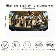 1pc 150cmx70cm Crazy Cat Car Sunshade, Made Of Polyester Fiber, Durable 190T Material Blocks UV Rays And Heat, Car Interior Accessory Suitable For Various Car Models Front Windshield, Provides Heat Insulation And Privacy Protection, Keeps Your Car Cool, Foldable For Easy Storage - Crazy Cat - View 2