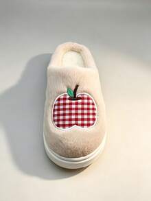 1 Pair Children's Embroidered EVA Sole Design Flat Closed-Back Plush Warm Slippers, Suitable For Autumn/Winter - Khaki - View 9