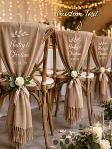 Personalized Wedding Chair Shawl Decor, Customized Wedding Scarf, Wedding Chair Banner, Polyester Single-Sided Printed Banner, Bridal Shower Party Favor - Multicolor - View 1