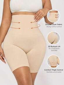 Shorts Modeladores Sem Costura de Cintura Alta para Mulheres Plus Size, Controle de Barriga, Levantamento de Bumbum e Afinador de Coxas - Damasco - Visão 3