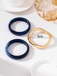 Juego de 3 piezas de pulseras de acrílico vintage exquisitas, diseño cilíndrico de moda adecuado para uso casual diario, accesorio de moda para mujeres, material de acrílico sin incrustaciones, adecuado para todo el año para uso diario, fiestas y ocasiones de vacaciones, regalo para mujeres. - Conjunto de pulseras minimalistas azules - Ver 4