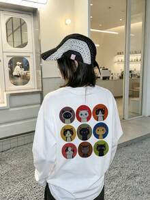 Women's Fashion Autumn/Winter Loose Minimalist Versatile Cartoon Cat Print Long Sleeve T-Shirt - White - View 3