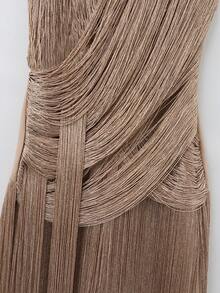 Modphy New Fashion Heavy Embellished Tassel Halter Neck Fitted Maxi Dress, Suitable For Elegant Ladies Fashion Party, Wedding Evening Gown - Apricot - View 9