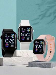 9-Piece Multi-Color Silicone Strap Digital Watch Set, Delicate And Minimalist, Versatile For Casual Daily Wear, Ideal Gift For Gifting. - Multicolor - View 3