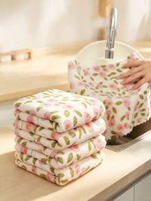 Floral Pattern Dish Cloth - Quick-Drying, Thick And Extra-Wide Kitchen Towel. Soft And Breathable, Suitable For Bath Towel, Car Polishing Pad, And Dishwashing Or Glass Cleaning. - Multicolor - View 1