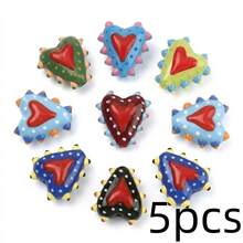 5pcs Handmade Glass Heart Beads - Dual-Tone Contrast Heart Style Vertical Hole Decorative Beads, Suitable For DIY Bracelets, Necklaces And Y2K Style Jewelry Making - Color Mixing - View 6