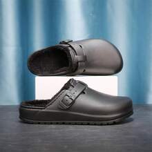 Men's Winter Thick Sole New Style Indoor Home Slippers, Closed Toe Slip-On Convenient Warm Slippers For Men, Suitable For Outdoor Wear - Black - View 6