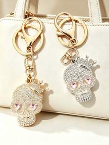 Sweet Cool Style Heart Eye Skull Keychain, Rhinestone Crown Shaped Metal Pendant, Creative Punk Style Gift, Halloween Pendant, Suitable For Backpack Decoration, Daily Bag Decoration, Holiday Party Gift, Women's Keychain, Car Keychain, Keychain Making Material, Men's Keychain, Backpack Keychain, Keychain, Keychain Pendant, Keychain Coin Purse, Bulk Keychain, Keychain Set, Keychain Accessories - Multicolor - View 4