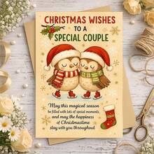 1 Greeting Card + 1 Envelope, Cute Christmas Card With Two Owls Skating Together "Christmas Wishes For Special Partner", Suitable For Couples, Winter Holiday Art - Multicolor - View 2