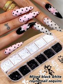 Mixed 3D Black & White Mini Polka Dot Nail Art Decor, Small Round Glitter Sequins, Shiny Handmade Nail Decoration - Multicolor - View 2