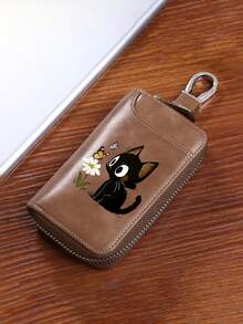 Cute Black Cat Butterfly Daisy Print Key Wallet For Women,Portable Key Organizer Pouch, Key Ring Storage Bag,Birthday Christmas Thanksgiving Gift - Multicolor - View 9