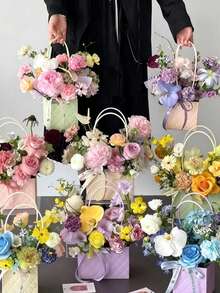 10pcs Embossed Maca Handbag Festival Flower Bag Gift Packaging Bag Fresh Flower Handbag - Tote Bag - View 2