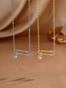 1pc Exquisite Cute Heart-Shaped Brooch Pendant, Sparkling Rhinestone Zirconia Heart Necklace - Heart Necklace - View 8