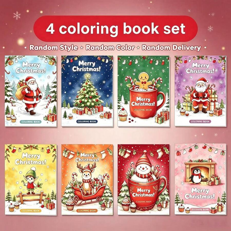 4pcs Children's Christmas Coloring Book Set, Holiday Activity Books, Santa Claus, Snowman, Reindeer, Gingerbread Man Coloring Fun, Christmas Gifts And Stocking Stuffers, Creative Stress Relief Toys, Interesting Hand Drawing Training Coloring Books, First Choice For Holiday Gifts - Multicolor - View 1