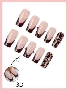 24pcs Set Of Medium Length Trapezoidal Nail Stickers Features A Nude Pink Base With Deep Purple French Edge And Star Design Perfect For Dates Comes With A Complete Set Of Jelly Glue And Nail Application Tools Autumn Collection Nail Art - Multicolor - View 3