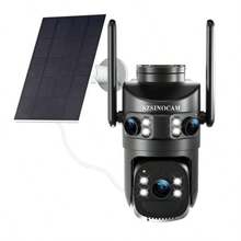 szsinocam 1pc-1440P 3-Lens 3-Screen Solar PTZ Security Camera, 2.4G WiFi Outdoor 360° Panoramic, 8000mAh Battery, Solar & USB Charge, PIR Human Detection, Full Color Night Vision, Two-Way Audio, IP66 Weather Resistance For Farm Yard Home Surveillance - Black - View 2