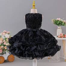 Tween Girl Sequin Puff Cake Princess Dress, Girls Dress For Wedding Flower Girl, Birthday, Evening Party, Holiday Gathering, Runway, Piano Performance, Formal Occasion - Black - View 5
