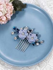 Sisir Rambut Pengantin Motif Bunga Biru Romantis, Aksesori Rambut Daun Perak Kristal & Manik-manik, Cocok Untuk Pengantin Wanita, Pengiring Pengantin, Pernikahan, Pesta Topeng & Acara Formal - Biru - View 6