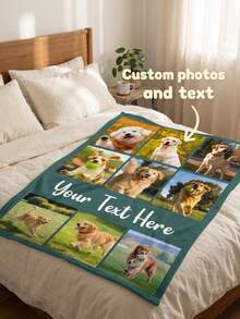 Custom Photo Text Throw Blanket, Personalized Picture Collage Fleece Blanket, Customized Pet Memory Photo Blanket For Sofa Bed Home Decor Gift - Multicolor - View 1