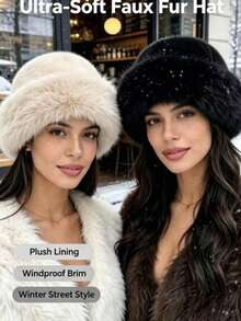 Women's Faux Fur Bucket Hat, Thick Warm Plush Hat For Winter, Windproof And Snow-Resistant Cold Weather Hat - D - View 4