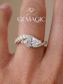 1pc Elegant Teardrop Half-Pave Zirconia Ring, Exquisite Women's Jewelry, Suitable For Daily Wear And Dating Gift - Marquise Diamond Ring - View 4