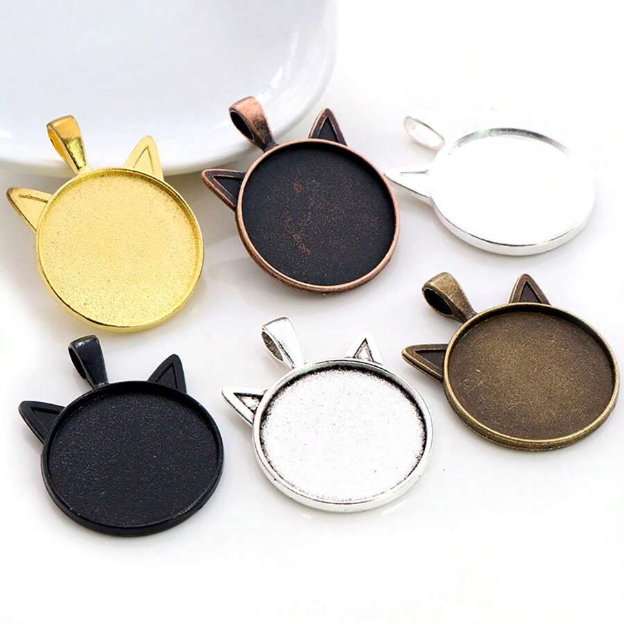 4Pcs 25mm Inner Size Cat Head Shape Alloy Pendant Cabochons Blank Base Setting Bezel Tray DIY Jewelry Making Accessories - Cat Head - View 1
