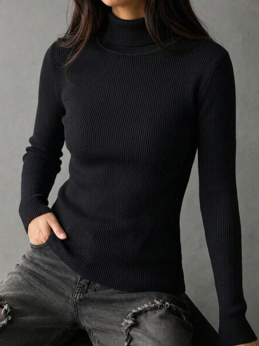 Women's Knitted Turtleneck Sweater, Long Sleeve Pullover, Loose Warm Top For Autumn/Winter
