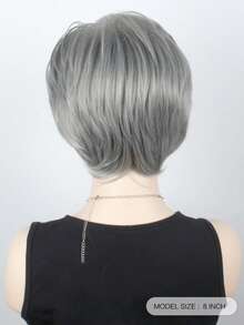 8 Inch Short Gray Wig For Middle-Aged And Elderly Women, With Rose Patterned Mesh Cap, Made Of High-Density Heat-Resistant Fiber, Straight Style, Suitable For Daily Wear Or Mother's Day, Beginners Can Quickly Increase Hair Volume And Coverage - Grey - View 6