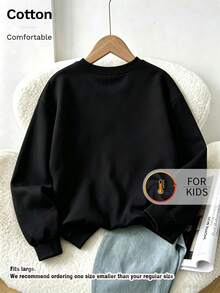 Kids Crew Neck Sweatshirt, Felt‑Style Dachshund In Raincoat Graphic Print Fleece Lined Warm Cotton Pullover For Kids - Black - View 2
