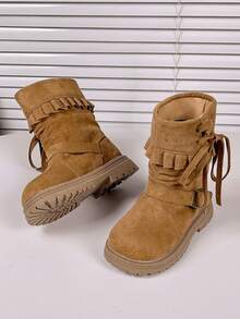Vintage Girls' Boots, New Autumn/Winter Children's Ankle Boots With Buckle Strap, Round Toe, Flat Sole, Fashionable Non-Slip Riding Boots For Kids, Students And Toddlers - Brown - View 4