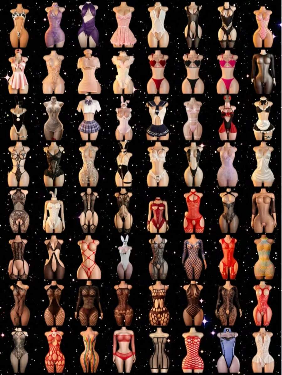 5pcs Random Assorted Color Mesh Lace Composite Bodysuits, Multi-Pattern Hollow Out Cosplay Composite Tops, High Elastic Soft Thin Tulle Lining, Suitable For Plus Size Women, 5pcs Randomly Shipped, Daily Layering And Bedroom Intimate Wear - Multicolor - View 1