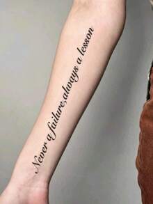 1 Sheet Cursive Quote Temporary Tattoo Stickers, Inspirational Handwritten Script Sentence Fake Tattoos, Minimal Literary Body Art For Women Girls, Waterproof Wrist Forearm Decor - Black - View 4