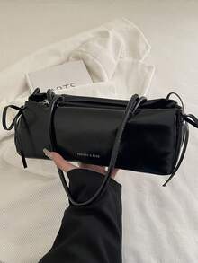 Tas Bahu Kecil Wanita yang Mengkilap, Modis, dan Serbaguna dengan Pita, Ringan, Minimalis, Warna Polos, Tas Ketiak dengan Detail Kerut, Cocok untuk Penggunaan Sehari-hari, Kasual, Perjalanan, Kerja, Liburan, dan Pelajar - Hitam - View 9