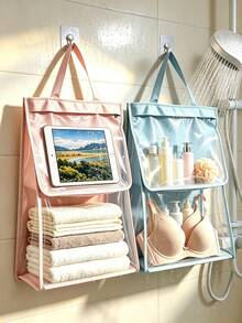 1pc Hanging Tissue Storage Bag, Wall‑Mount No‑Drill Large‑Capacity Waterproof Pouch, Solid Color Plain Pattern, Minimalist Practical Style For Adults, All‑Season For Kitchen Bathroom Bedroom Dorm Occasion, Convenient Tissue Organizer Holder - Multicolor - View 12