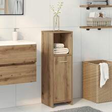 vidaXL Bathroom Cabinet With 3 Compartments 1 Door Medium Cabinet Bathroom Cabinet Bathroom Shelf Bathroom Furniture Cabinet Bathroom Shelf Dark Oak Khaki 30x30x95cm Wood Composite - Oak Dark Khaki - View 1