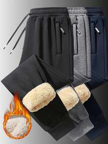 Men's 2026 New Winter Thermal Lined Jogger Pants - Black - View 1