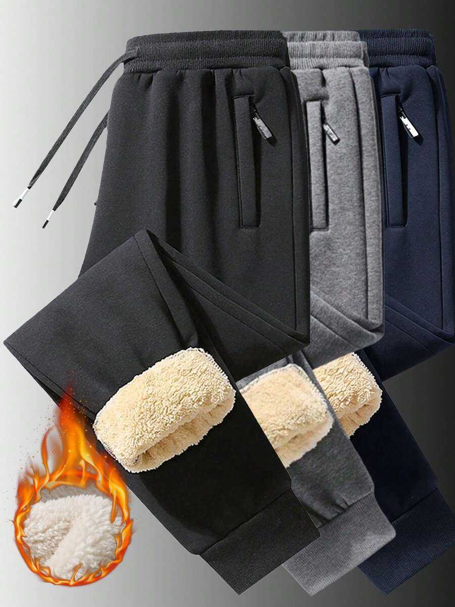 Men's 2026 New Winter Thermal Lined Jogger Pants - Black - View 1