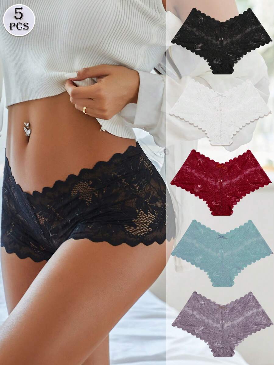 FINETOO Women Panties Scallop Plain