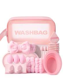 23/30/31/52/53Pcs Complete Cosmetic Tool Set,30Pcs Premium Soft Makeup Brushes For Eyeshadow,Foundation,Varied Size Makeup Sponges,Mixed Powder Puffs,Brush Washing Bowl,Fluffy Hair Bands,Portable Cosmetic Bag,Multi‑Functional Face MakeupCollection - Pink - View 15
