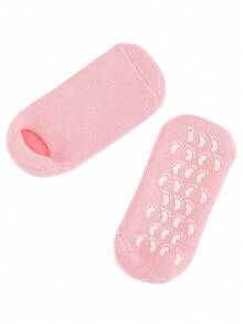 1 Pair High Absorption Gel Moisturizing Foot Socks, Reusable, Pink, Skin-Friendly, At-Home Spa, Hydrating & Nourishing - Baby Pink - View 4