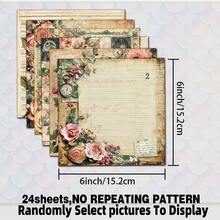 Vintage Rose Old Letter Scrapbook Paper 24 Sheets 6 Inch Aged Yellowed Manuscript Rose Compass Pocket Watch Pattern Junk Journal Collage Photo Album Greeting Card Decoration Background Paper - Square - View 3