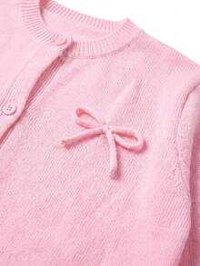 Women's SweetBalletcorePink Knit Cardigan3D Bow Decor Crew Neck SingleButton LongSleeve SweaterCasual Gentle Outerwear For Autumn Back‑To‑SchoolOutfit - Pink - View 8