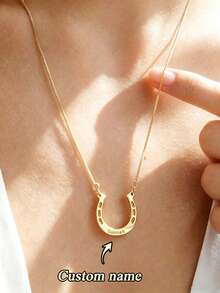 1pc Personalized Name Necklace, Stainless Steel Jewelry, Customized Horseshoe Necklace, Can Be Engraved With Your Name Or Horse's Name, Lucky Horseshoe Pendant Necklace, Christmas Gift For Girls - Multicolor - View 1