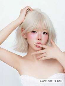 alicegarden 12-Inch Long Synthetic Short Bob Wig Featuring A Natural Curly Hair Look A A Stunning Champagne. Designed With Bangs , This False Hairpiece Is Perfect For Ms Daily Party Cosplay Use, Offering A Natural And Natural Durable Wig Gift For Ladies. - Champagne - View 2
