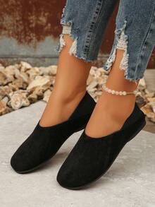 Spring Summer Autumn Comfortable Casual Flat Slip-On Shoes Suede Round Toe Lightweight Anti-Slip Wear-Resistant Versatile Black Flat Shoes - Black - View 3