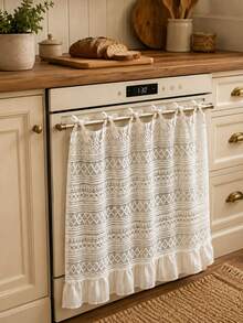 White Lace Oven Skirt, Ruffled Tie‑On Kitchen Dishwasher Cover Curtain, Boho Hollow Lace Decorative Curtain For Kitchen Appliance Decor - White/A - View 4