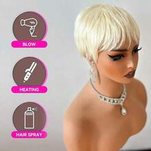 613 Blonde Color Pixie Cut Wig Short Straight Human Hair Wigs For Women Full Machine Made Wig - S60 - View 4