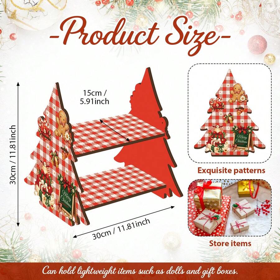Christmas Tree Shaped Wooden Storage Rack, Double Layer Display Shelf, Decorative Organizer Rack, Suitable For Decorations, Small Gifts And Desktop Christmas Decor, Multi-Functional Storage Rack, Floor Stand Home Ki - Multicolor - View 1
